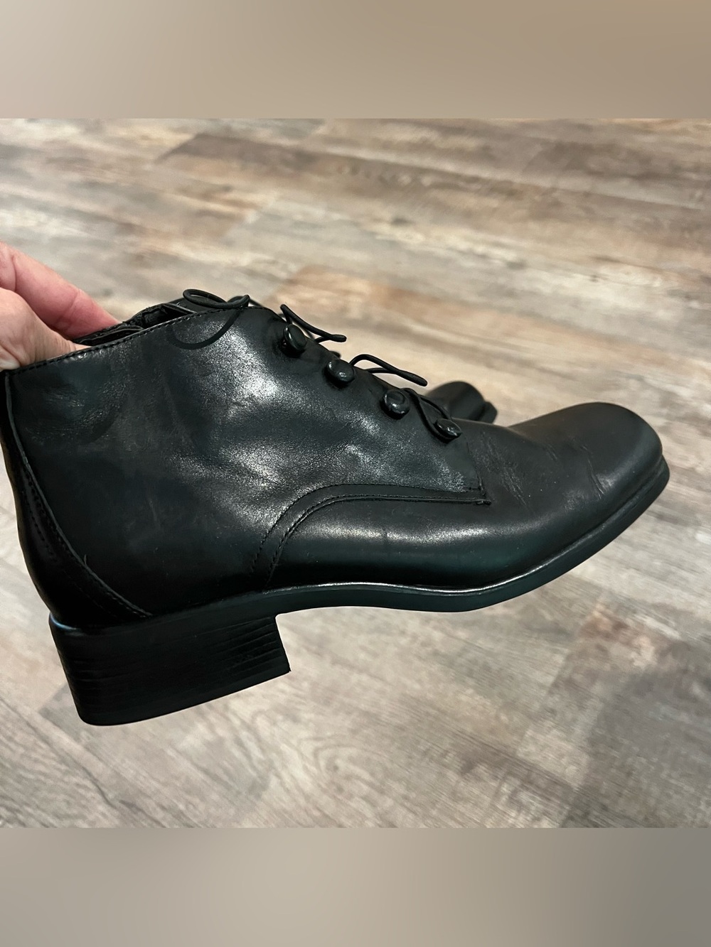 Vintage Liz Baker Black Leather Lace-Up Dress Boots Side Zippers Size 9.5